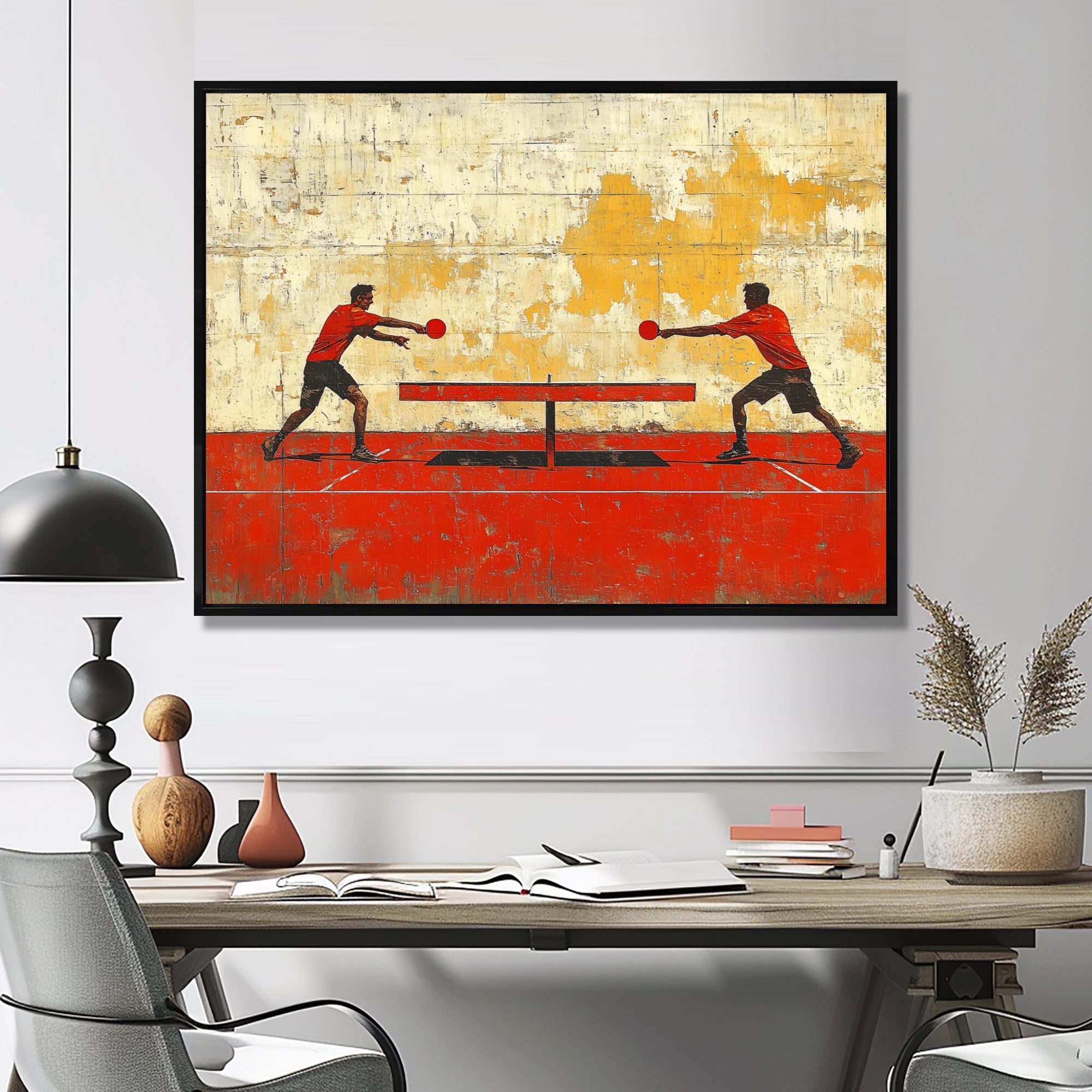 Red And Gold Ping Pong Competition - Sport Pingpong Canvas Wall Art