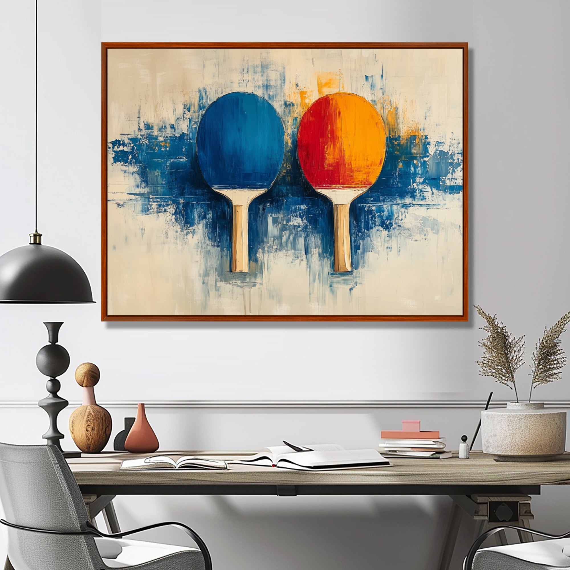 Blue Paddle Frenzy - Sport Pingpong Canvas Wall Art