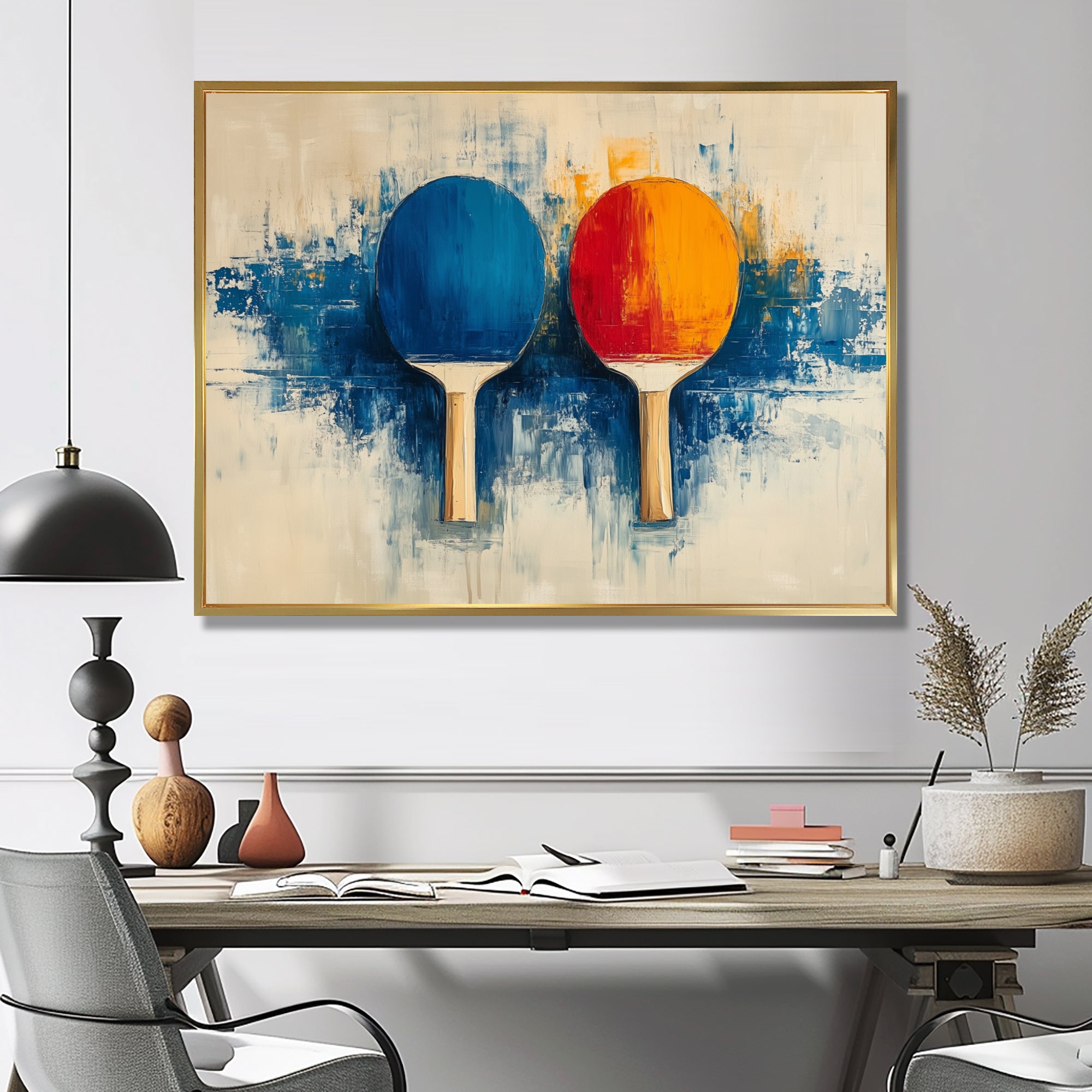 Blue Paddle Frenzy - Sport Pingpong Canvas Wall Art