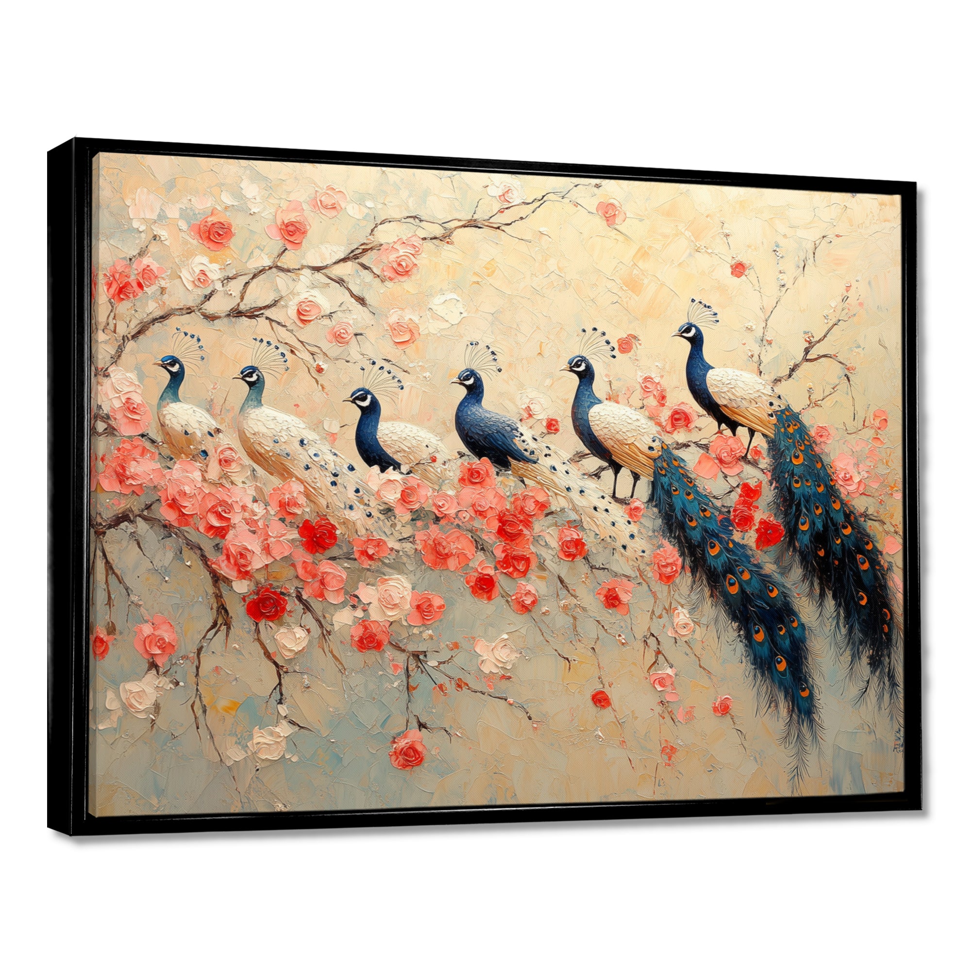 Pink And Blue Classic Peacocks Reunion - Peacock Wall Decor