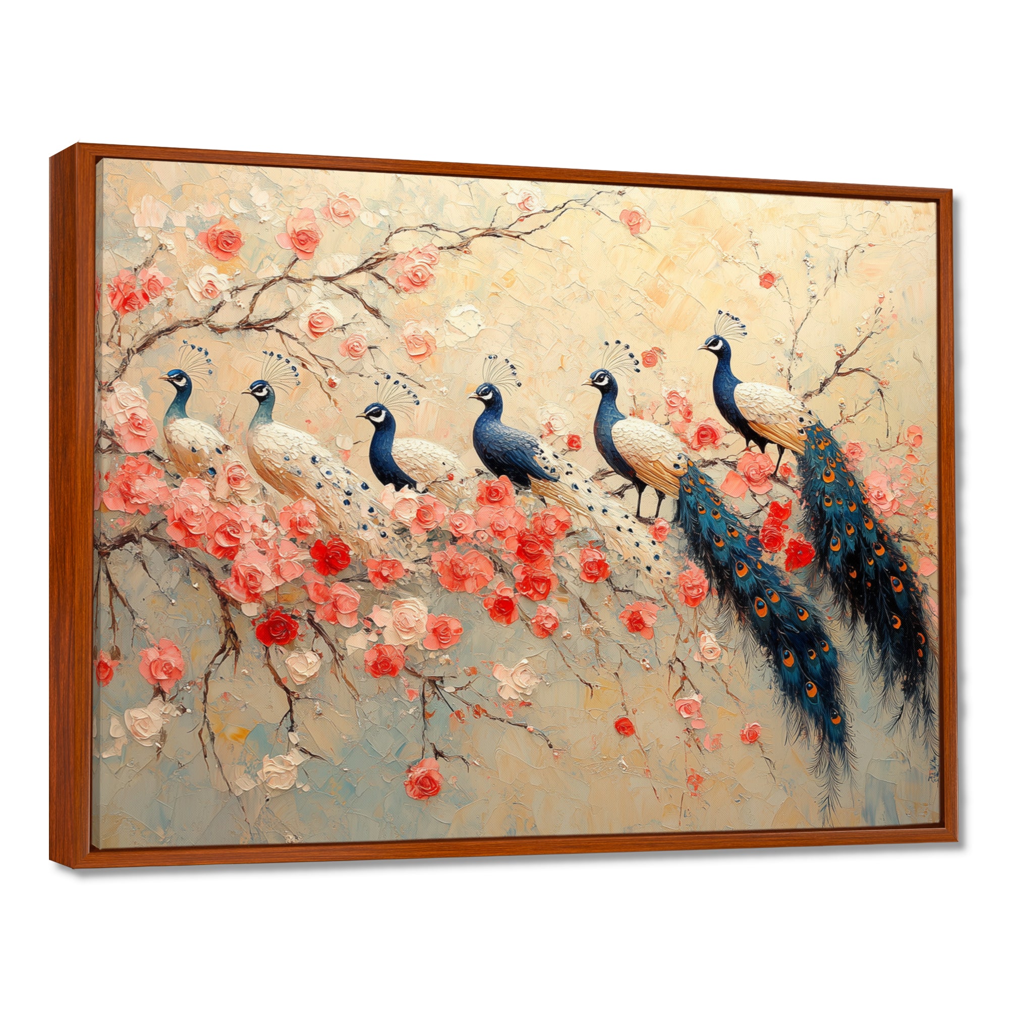 Pink And Blue Classic Peacocks Reunion - Peacock Wall Decor