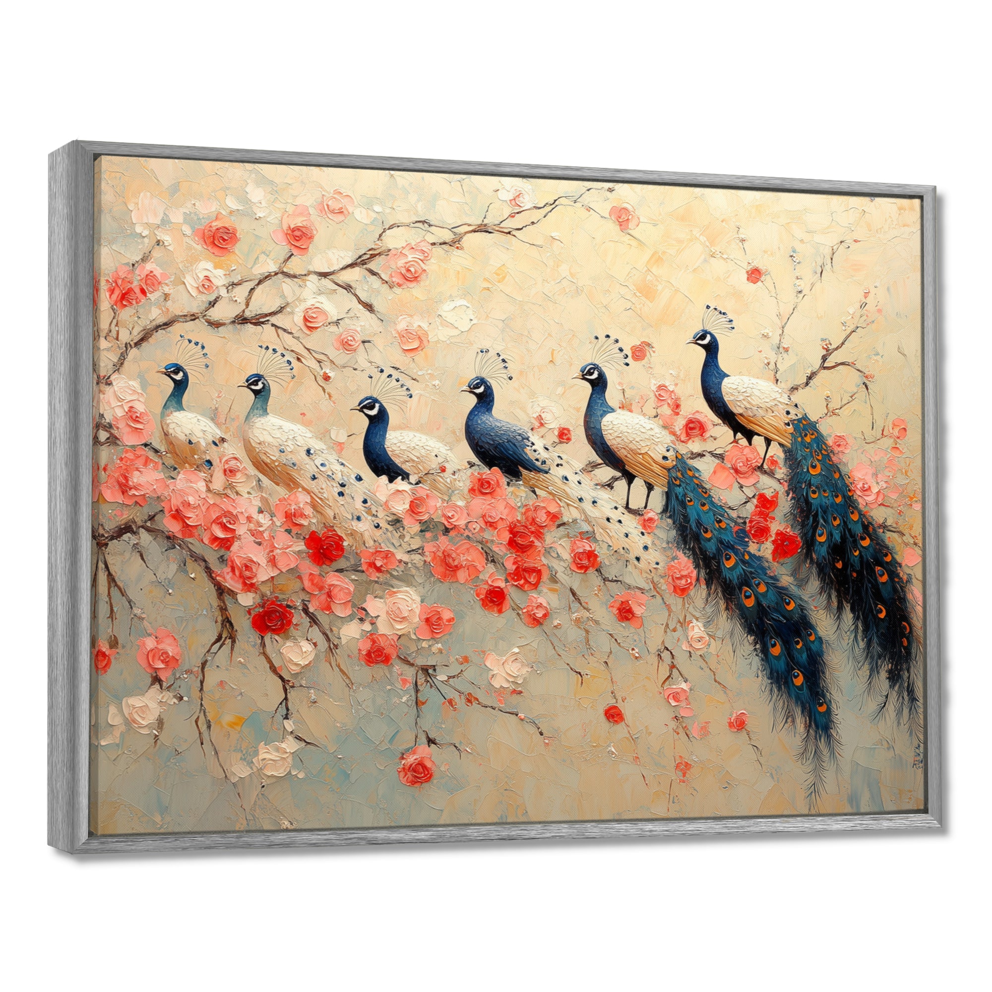 Pink And Blue Classic Peacocks Reunion - Peacock Wall Decor