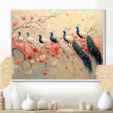 Pink And Blue Classic Peacocks Reunion - Peacock Wall Decor