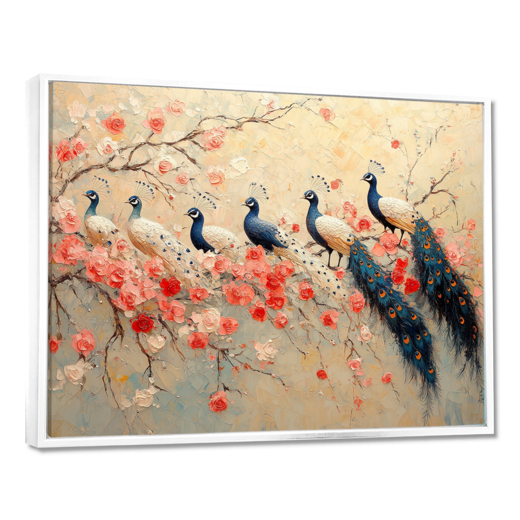 Pink And Blue Classic Peacocks Reunion - Peacock Wall Decor
