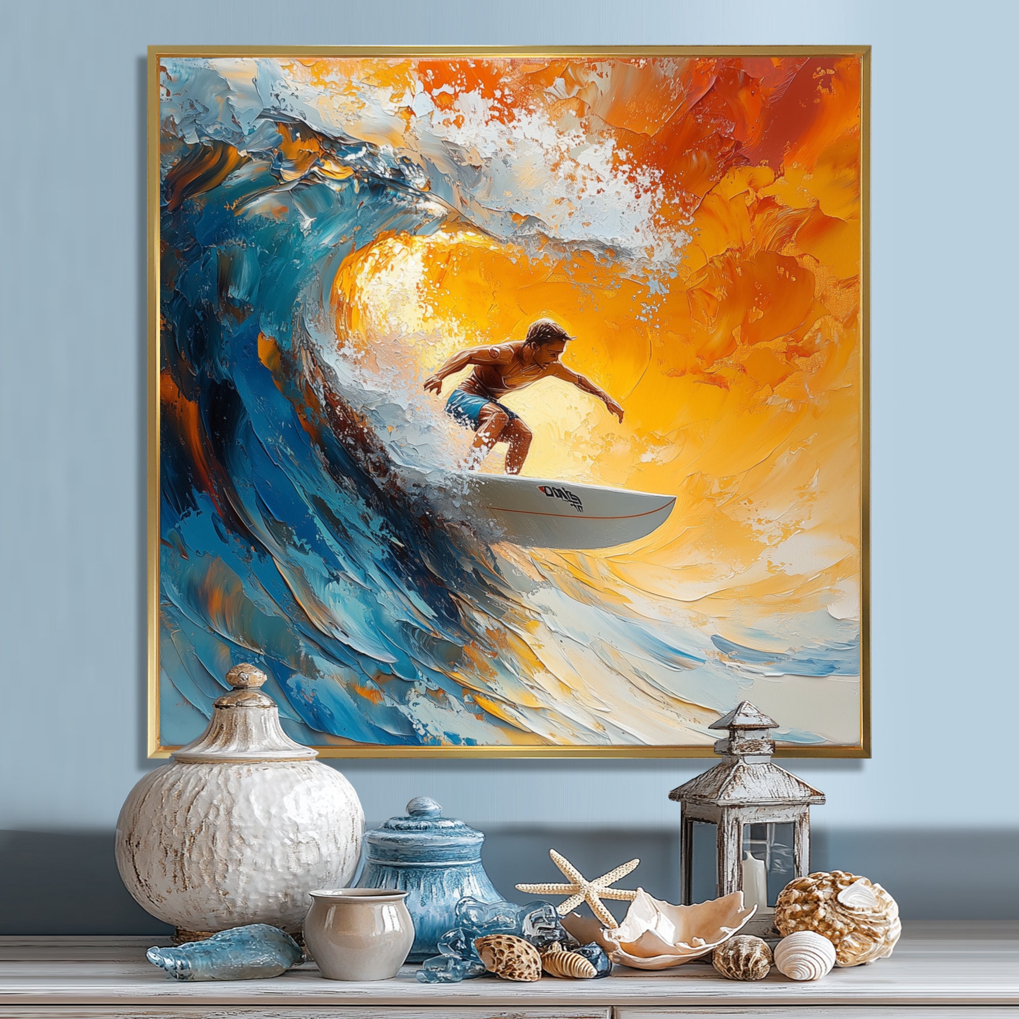 Blue Surfing Competition I - Surfing Canvas Wall Art