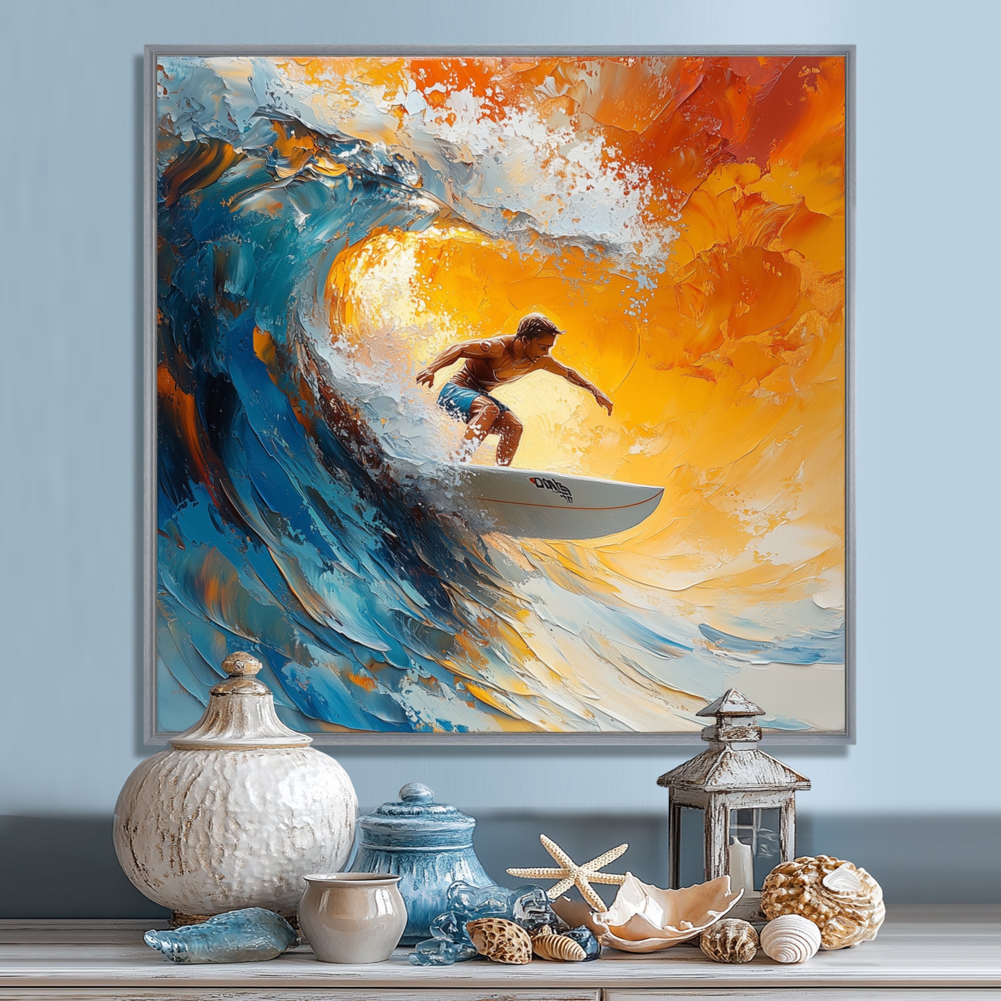 Blue Surfing Competition I - Surfing Canvas Wall Art