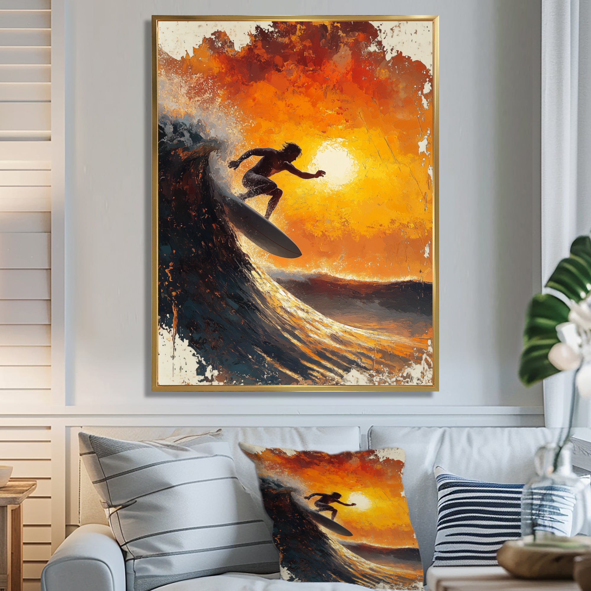 Yellow Surfing Competition - Surfing Canvas Wall Art