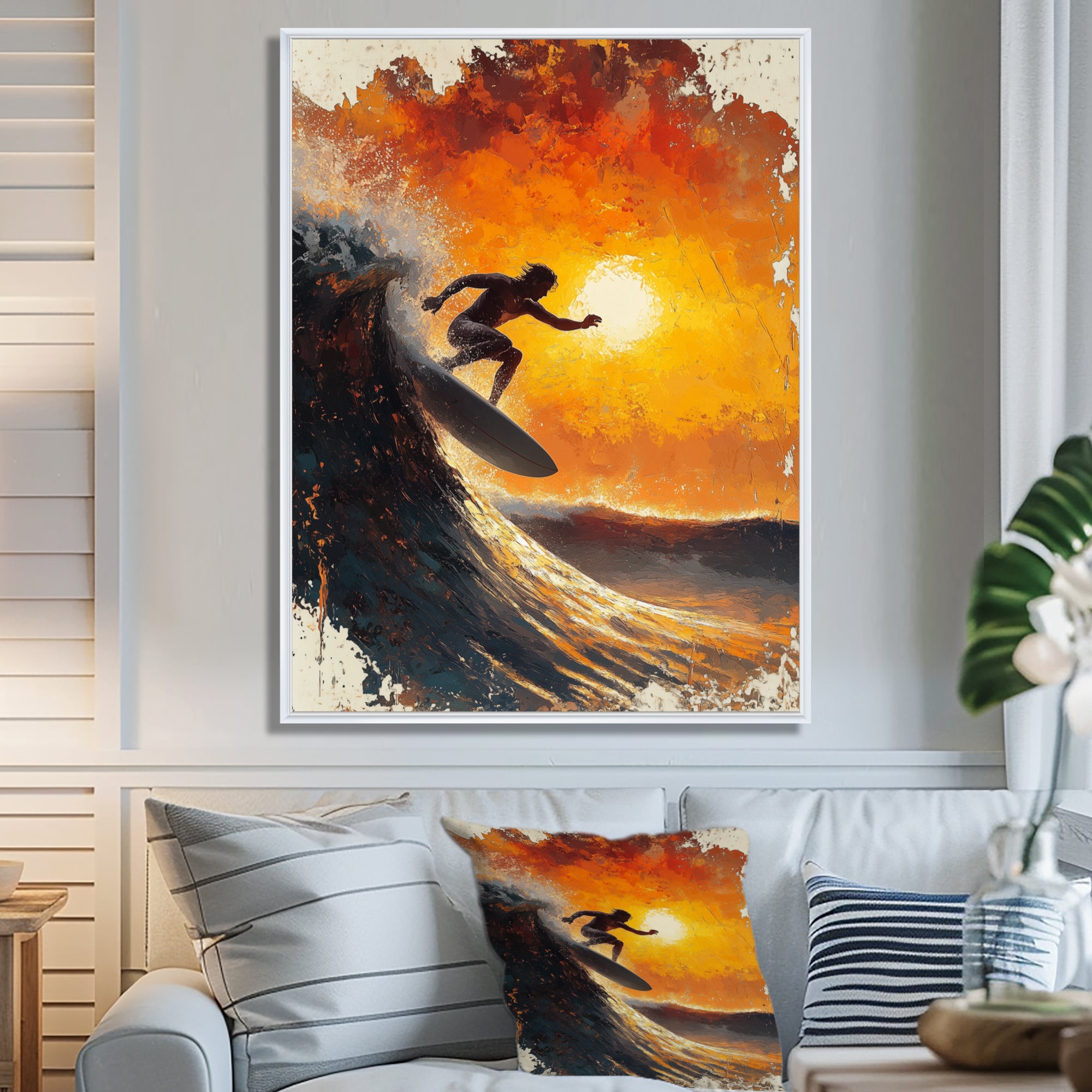 Yellow Surfing Competition - Surfing Canvas Wall Art