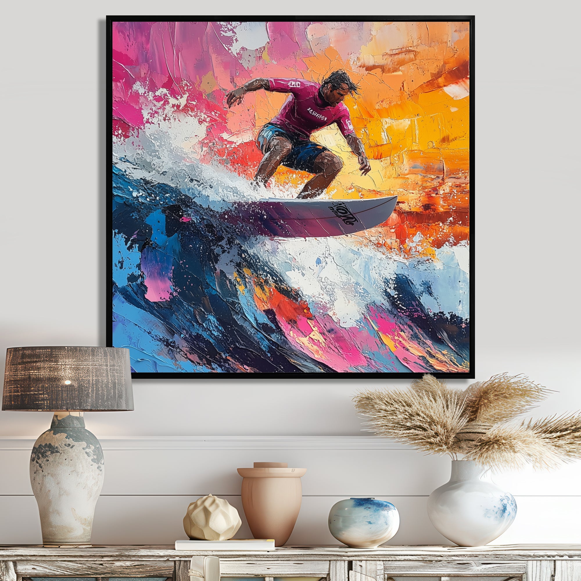 Pink Surfing Competition I - Surfing Canvas Wall Art