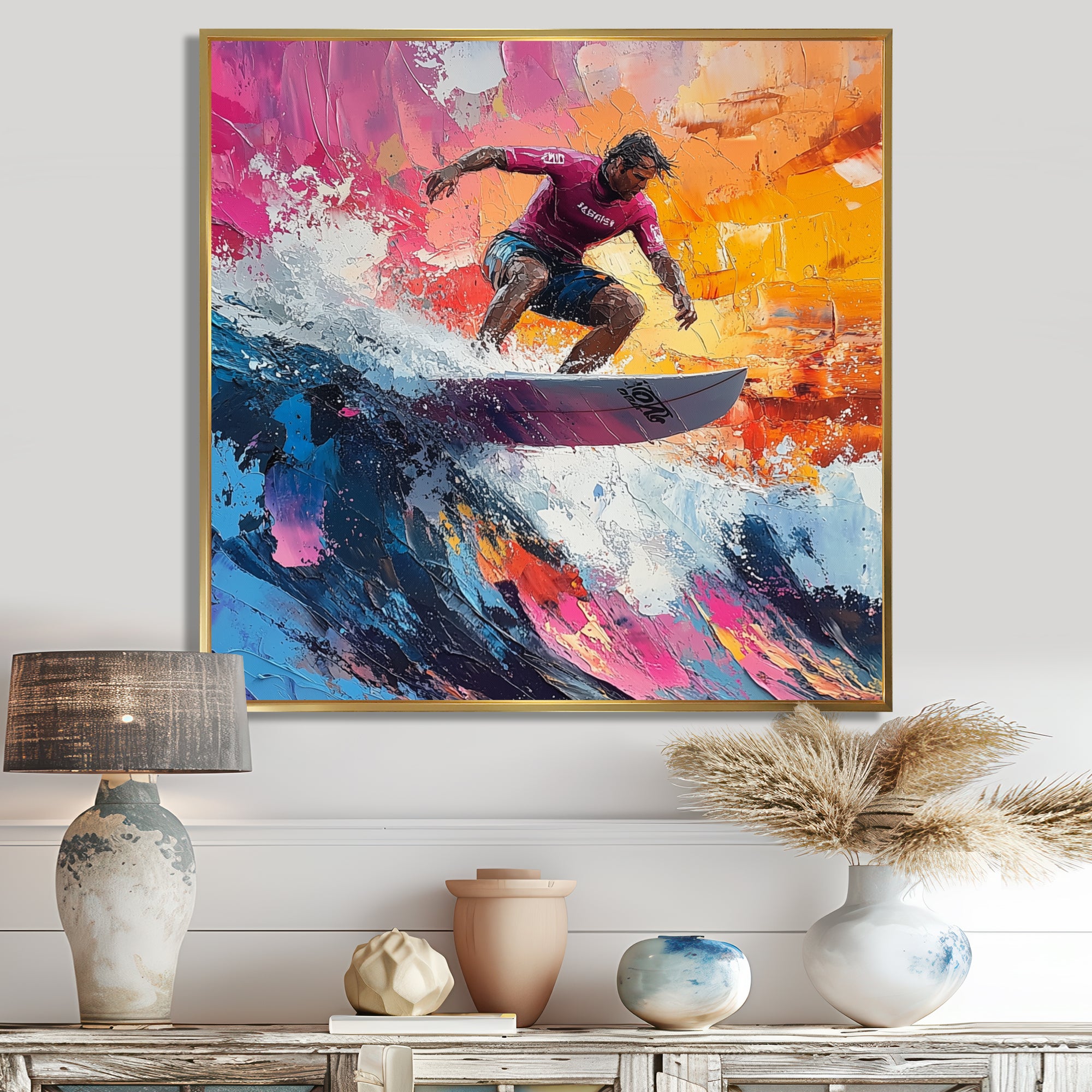 Pink Surfing Competition I - Surfing Canvas Wall Art