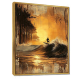 Vintage Yellow Surfing Landscape - Surfing Canvas Wall Art