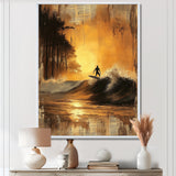 Vintage Yellow Surfing Landscape - Surfing Canvas Wall Art