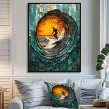Green Surfing Mosaic - Surfing Canvas Wall Art