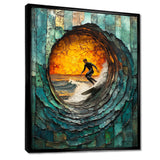Green Surfing Mosaic - Surfing Canvas Wall Art