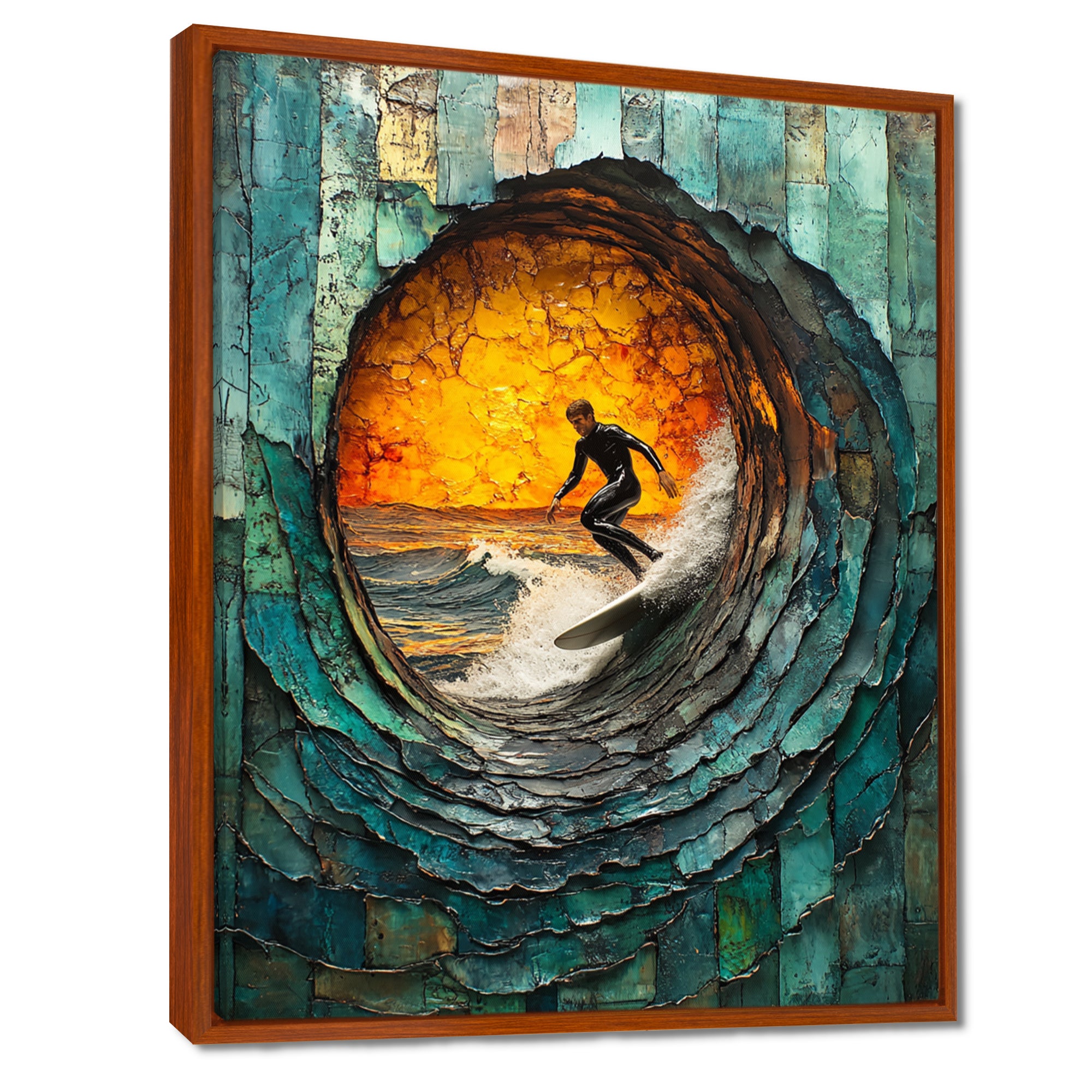 Green Surfing Mosaic - Surfing Canvas Wall Art