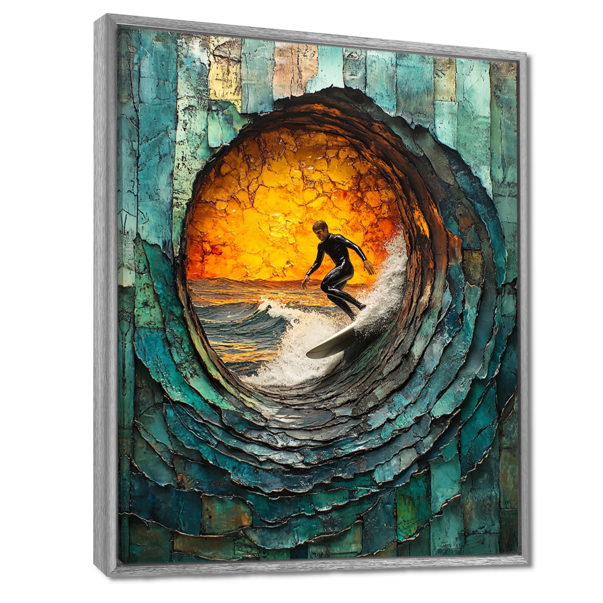 Green Surfing Mosaic - Surfing Canvas Wall Art