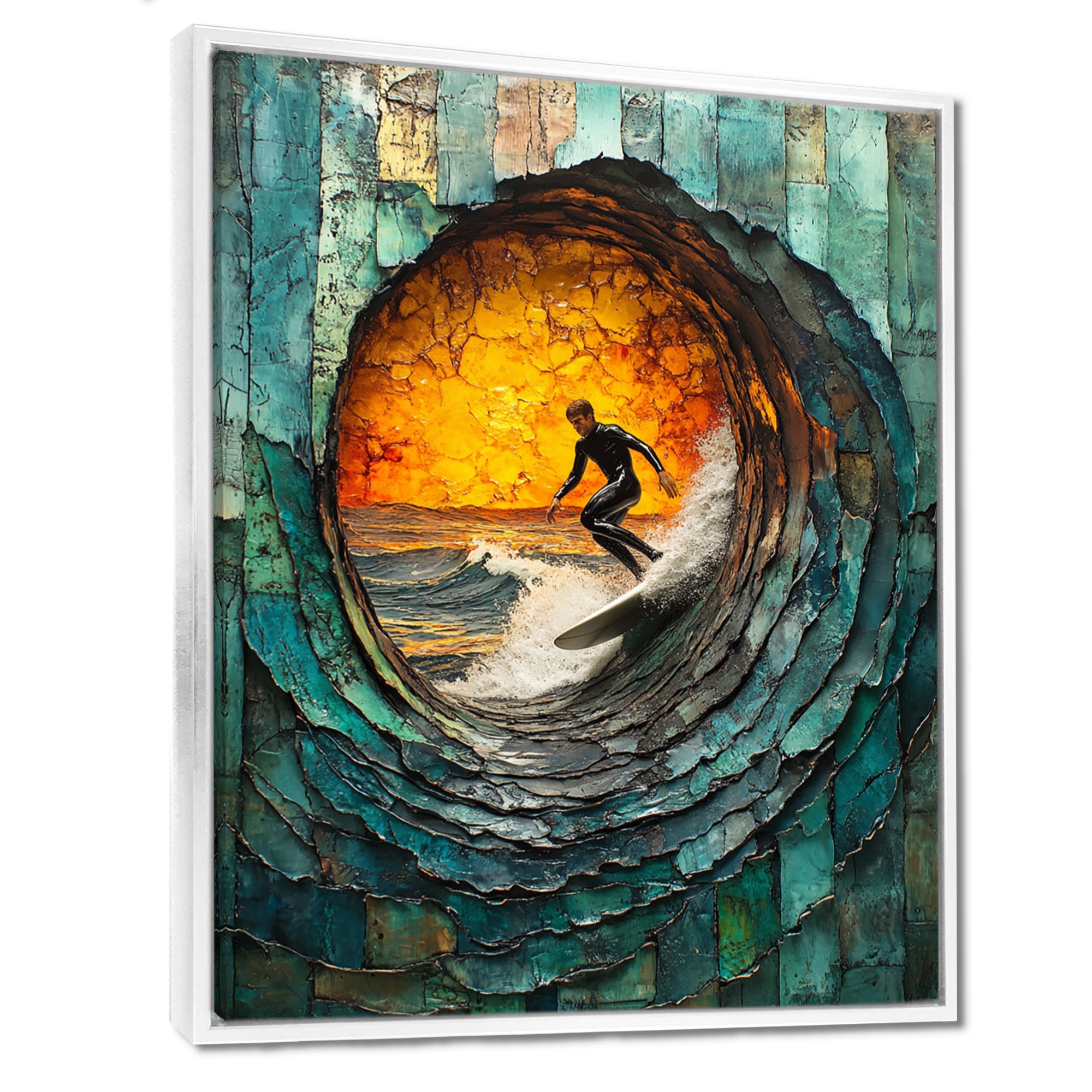 Green Surfing Mosaic - Surfing Canvas Wall Art