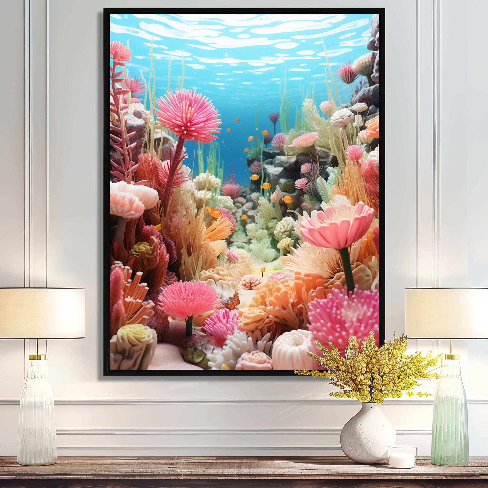Pink Oceanic Coral Floral Dreams - Blue Coral Wall Art
