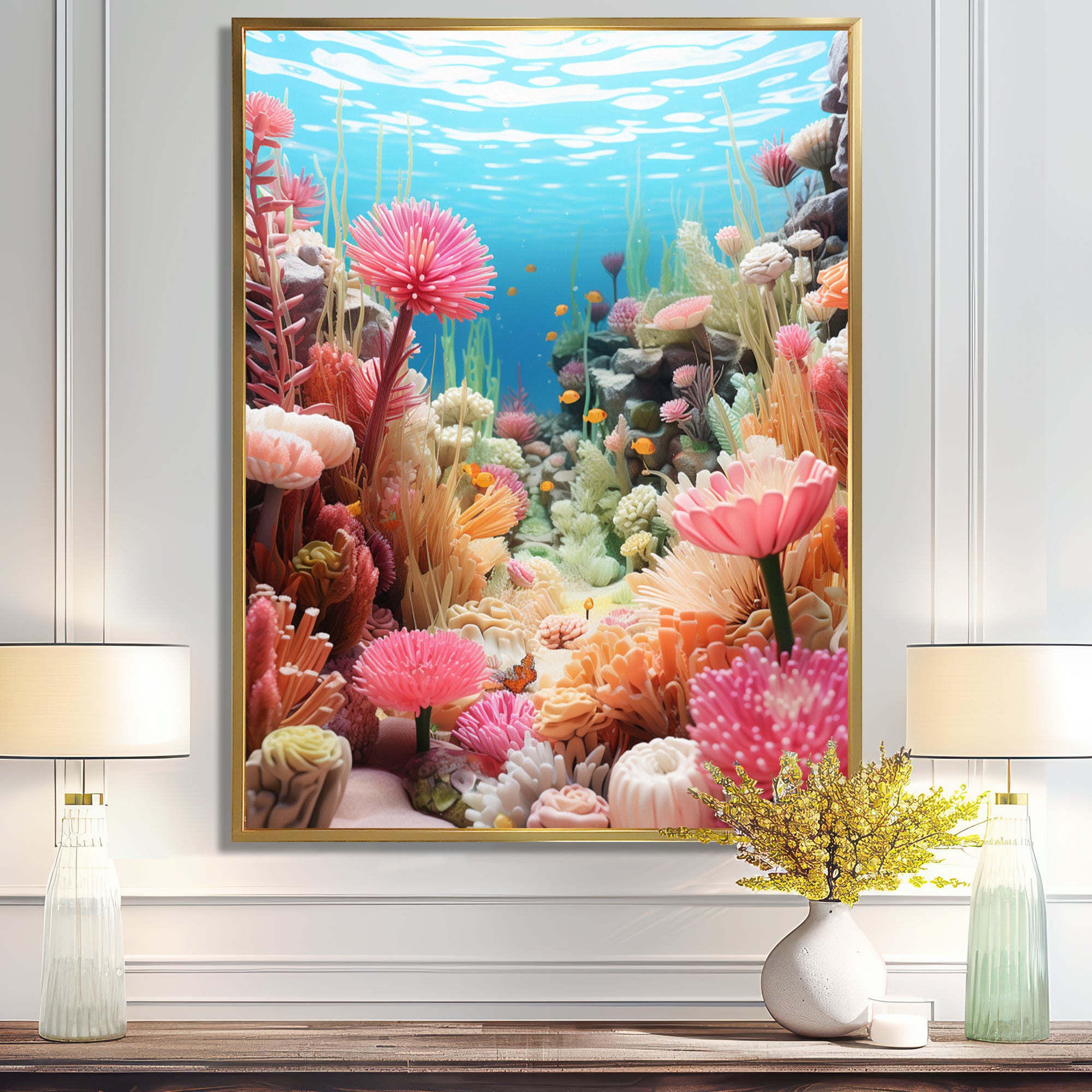Pink Oceanic Coral Floral Dreams - Blue Coral Wall Art