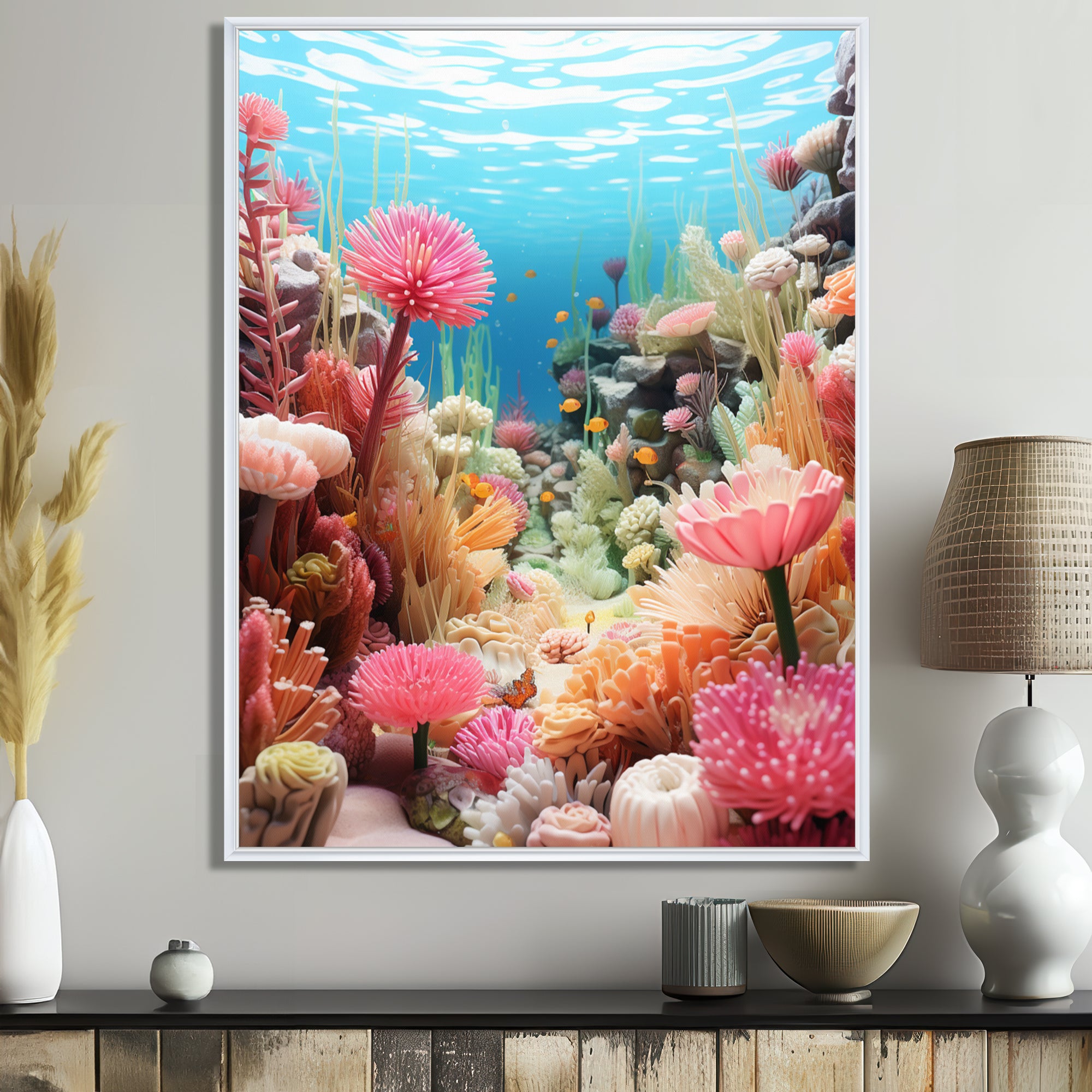 Pink Oceanic Coral Floral Dreams - Blue Coral Wall Art