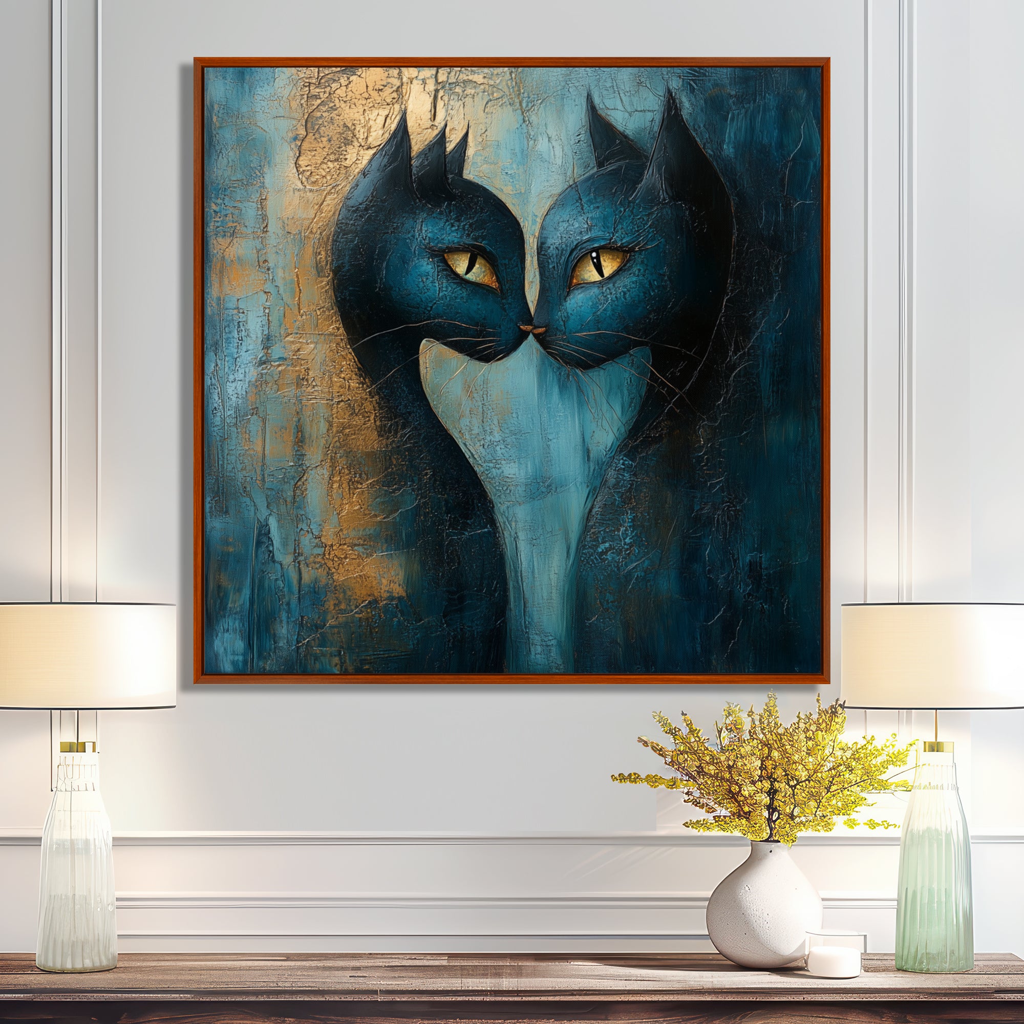 Viking Blue Freyja's Cats - Cat Framed Canvas Art