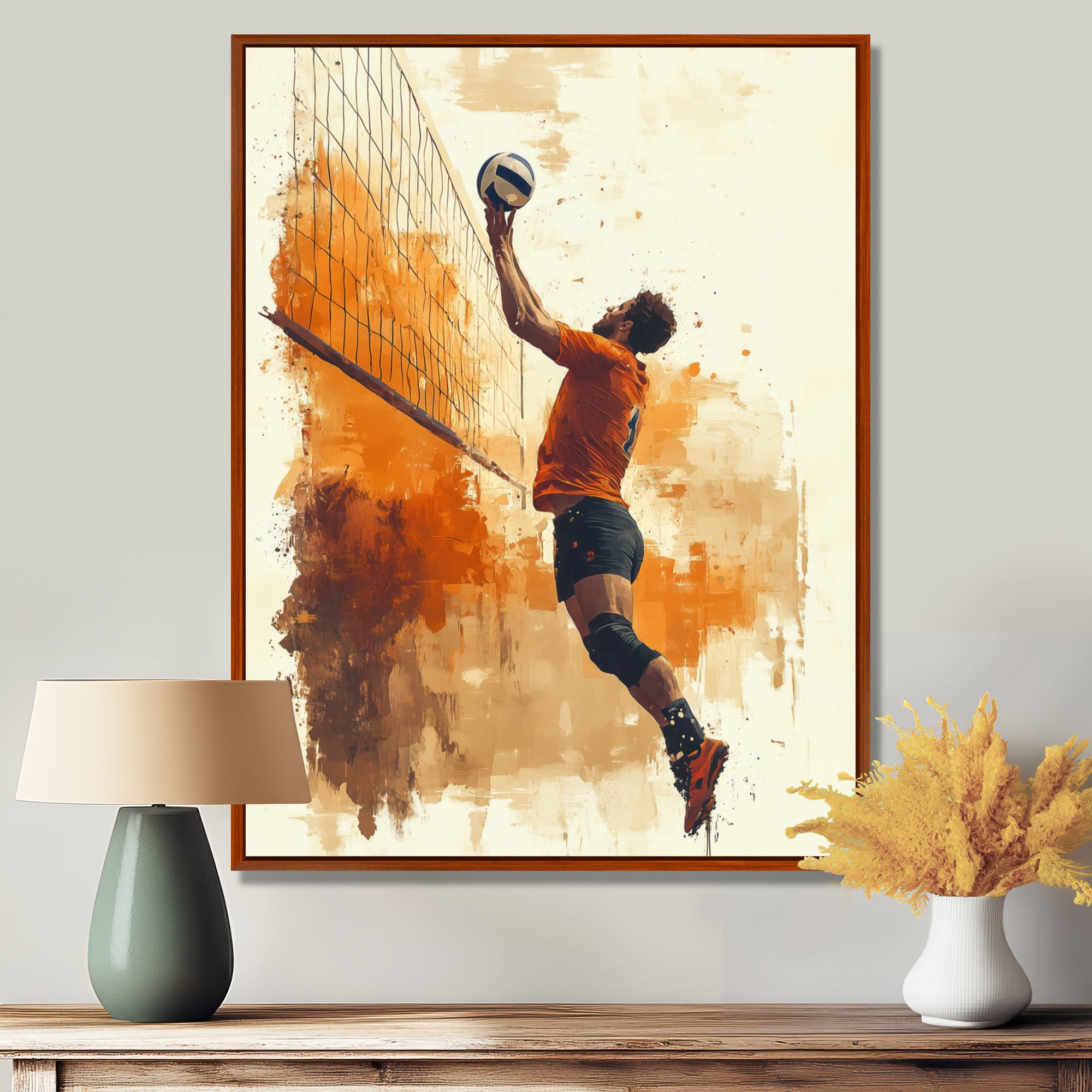 Orange Serving Strong - Volleyball Canvas Wall Art