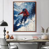 Red Ski Big Air Accented With Blue I - Skiing Canvas Wall Art