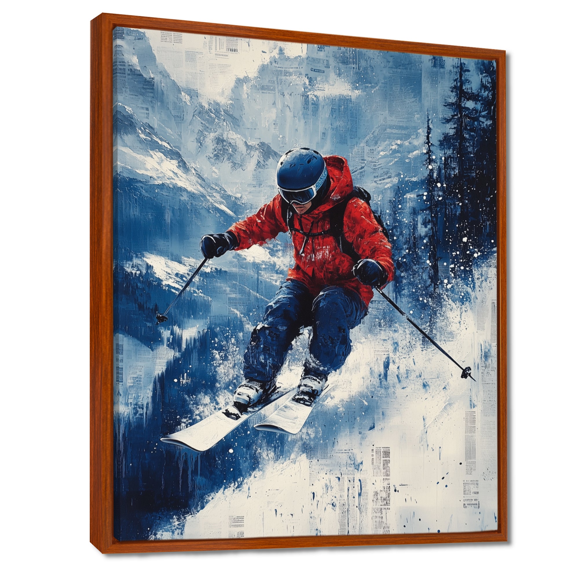 Red Ski Big Air Accented With Blue I - Skiing Canvas Wall Art