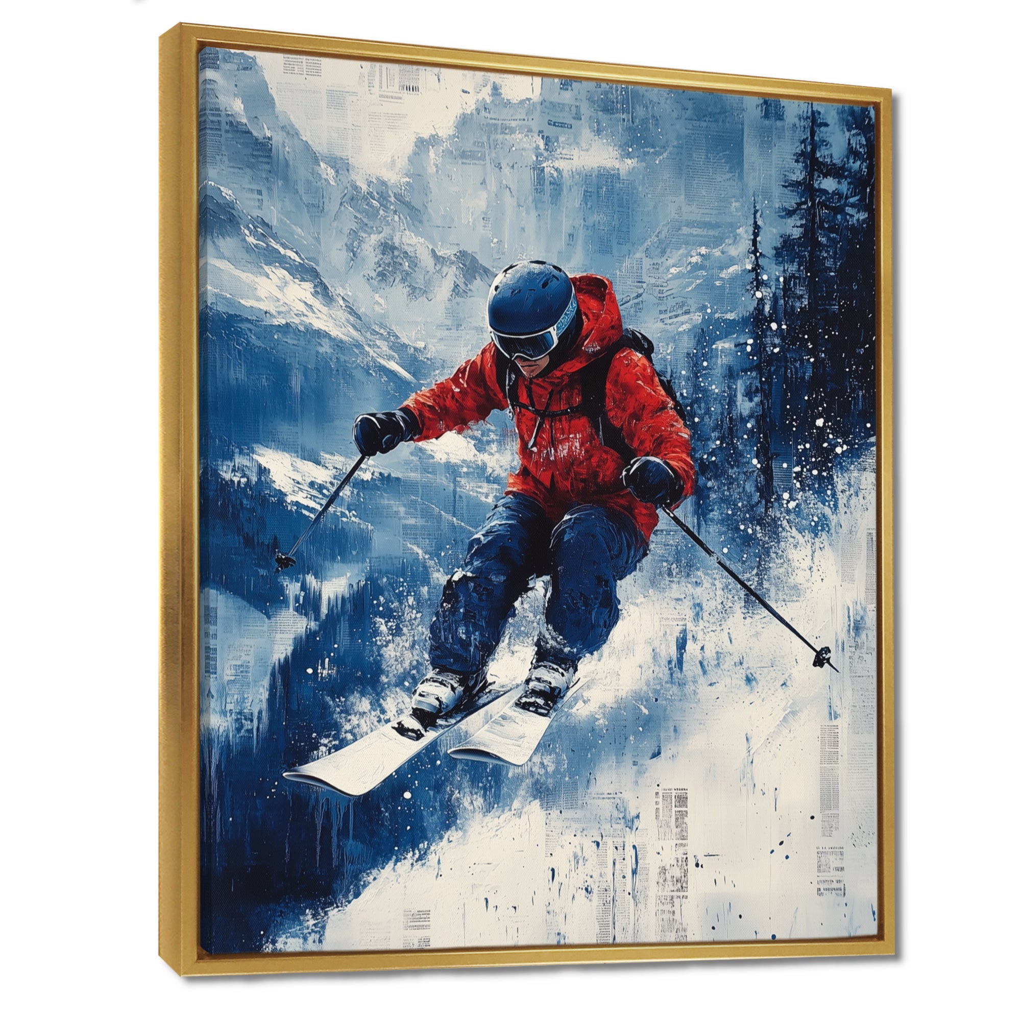 Red Ski Big Air Accented With Blue I - Skiing Canvas Wall Art