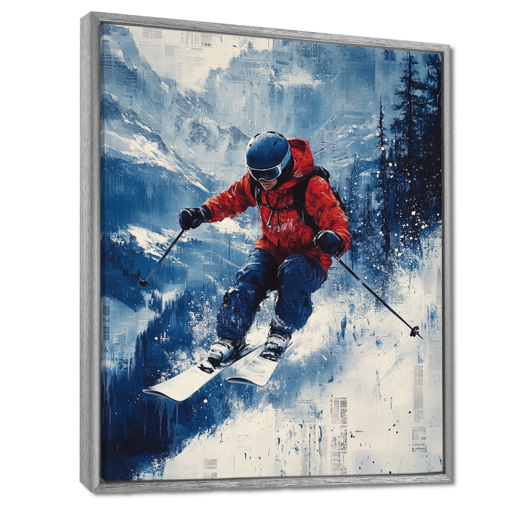 Red Ski Big Air Accented With Blue I - Skiing Canvas Wall Art