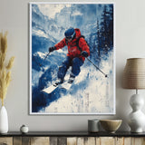 Red Ski Big Air Accented With Blue I - Skiing Canvas Wall Art