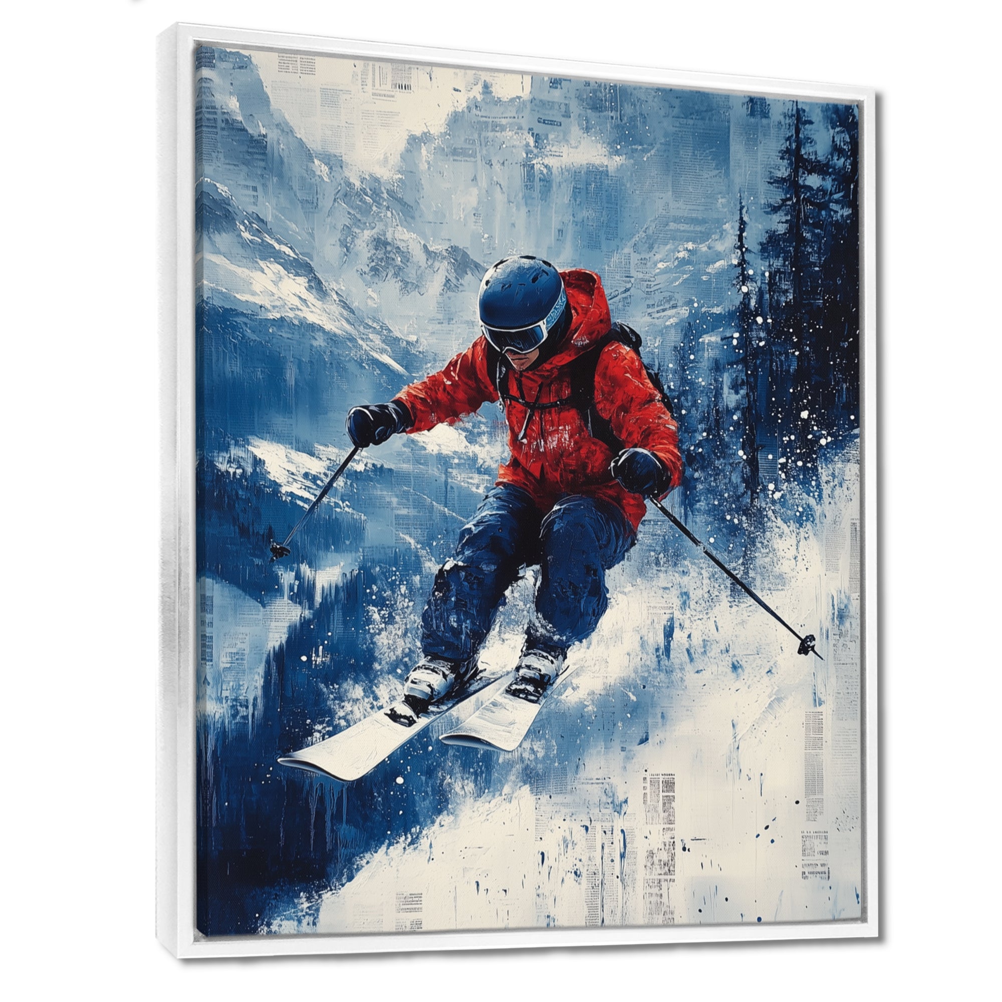 Red Ski Big Air Accented With Blue I - Skiing Canvas Wall Art