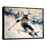 White Ski Big Air Accented With Blue - Skiing Canvas Wall Art
