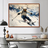 White Ski Big Air Accented With Blue - Skiing Canvas Wall Art