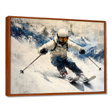 White Ski Big Air Accented With Blue - Skiing Canvas Wall Art