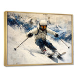 White Ski Big Air Accented With Blue - Skiing Canvas Wall Art