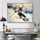 White Ski Big Air Accented With Blue - Skiing Canvas Wall Art