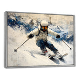 White Ski Big Air Accented With Blue - Skiing Canvas Wall Art