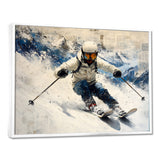 White Ski Big Air Accented With Blue - Skiing Canvas Wall Art