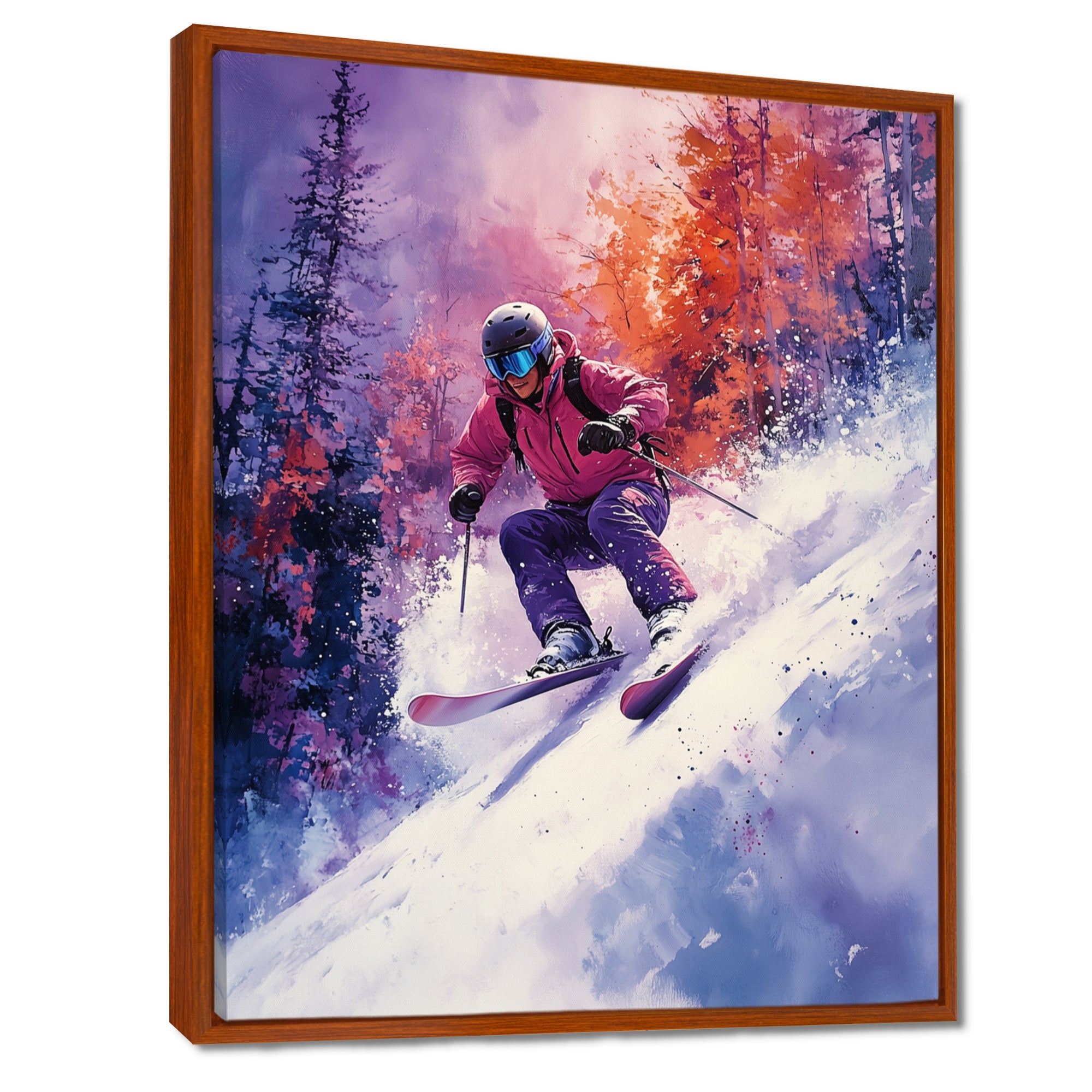 Purple Ski Slopestyle Accented With Orange I - Skiing Canvas Wall Art