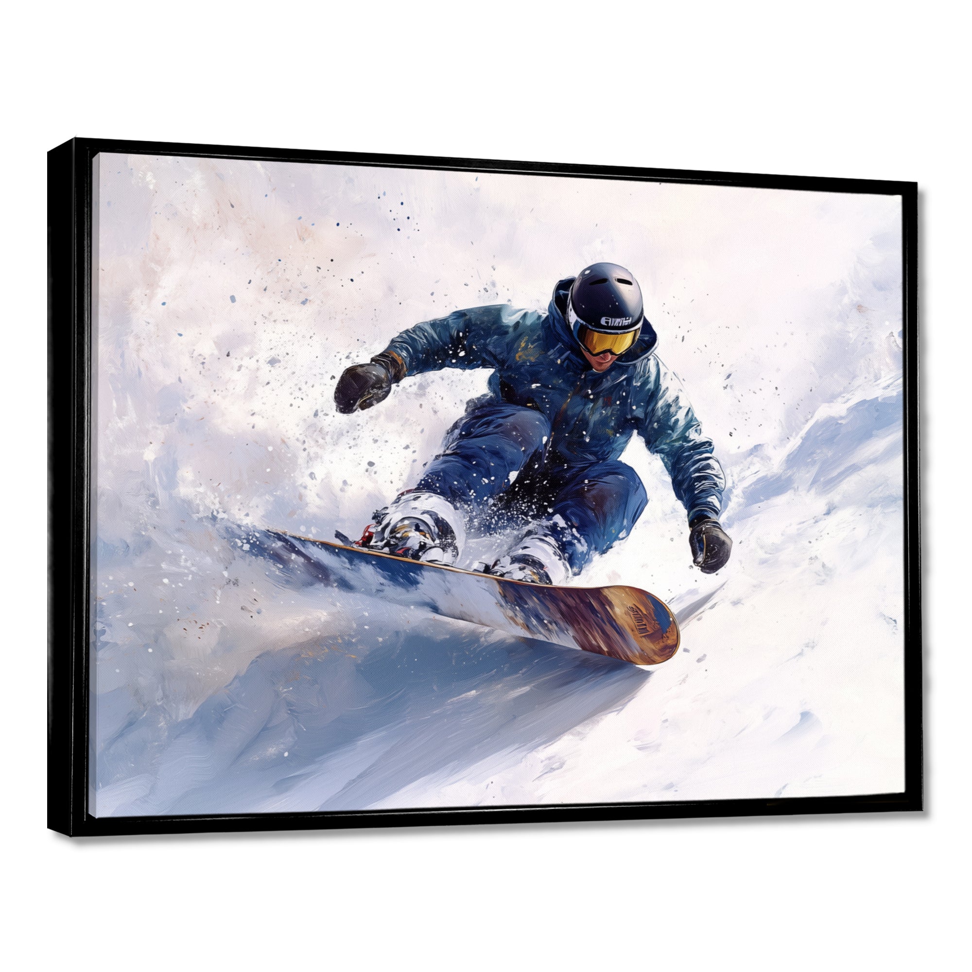 White Snowboard Big Air Mens Accented With Green - Winter Sport Canvas Wall Art