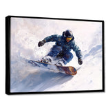 White Snowboard Big Air Mens Accented With Green - Winter Sport Canvas Wall Art