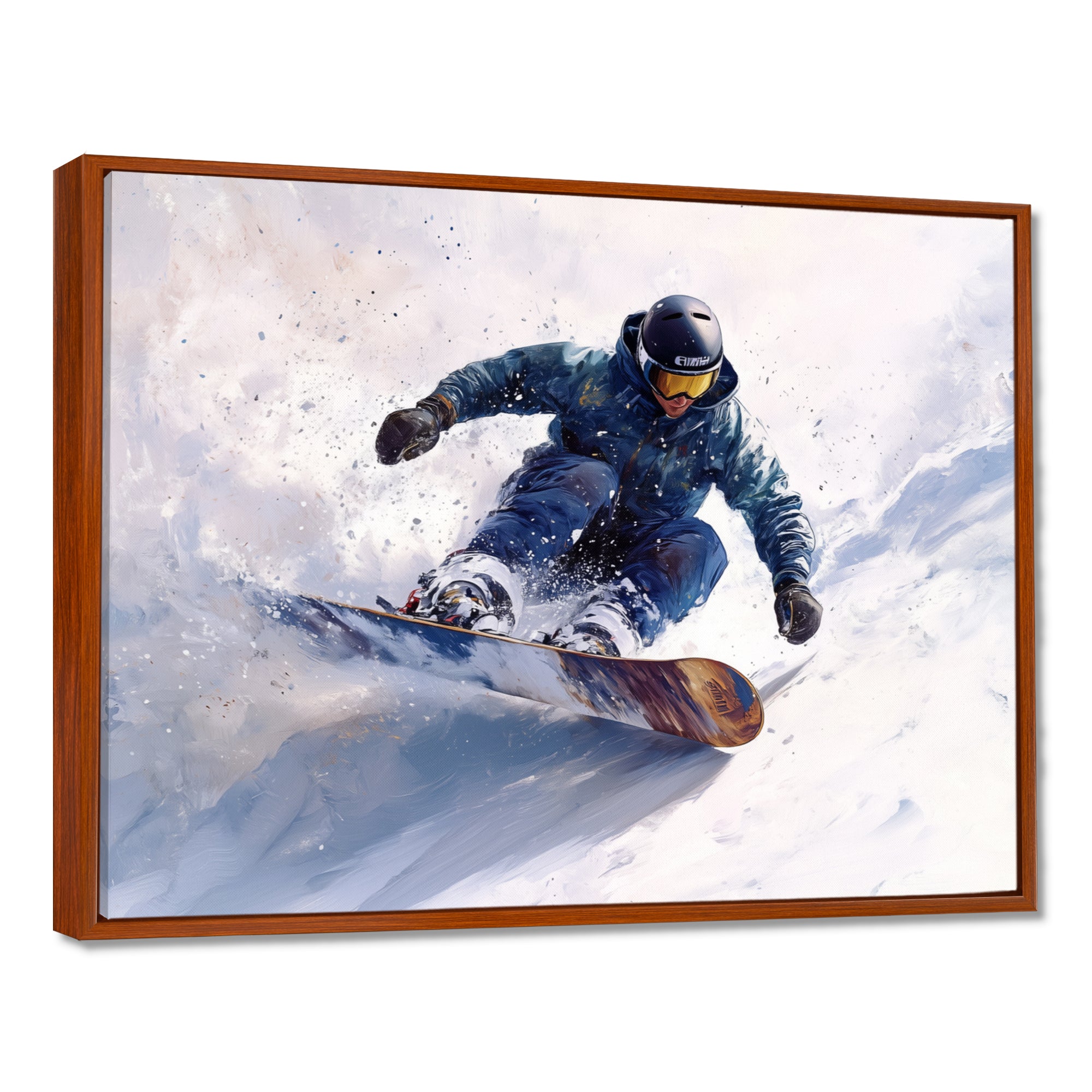 White Snowboard Big Air Mens Accented With Green - Winter Sport Canvas Wall Art