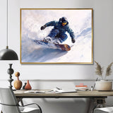 White Snowboard Big Air Mens Accented With Green - Winter Sport Canvas Wall Art