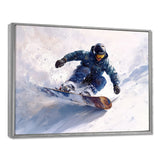White Snowboard Big Air Mens Accented With Green - Winter Sport Canvas Wall Art