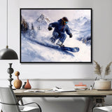 White Snowboard Big Air Mens Accented With Blue - Winter Sport Canvas Wall Art