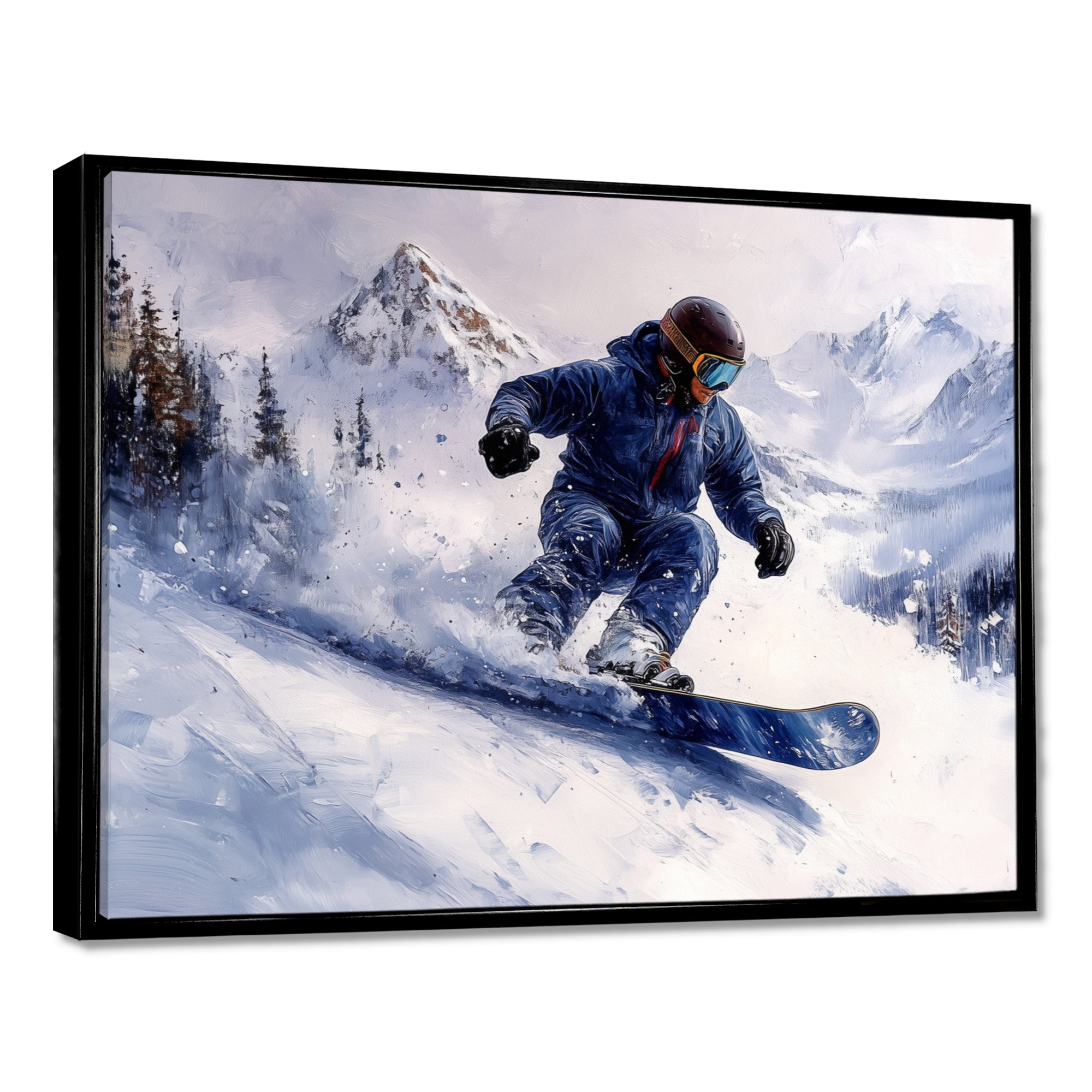 White Snowboard Big Air Mens Accented With Blue - Winter Sport Canvas Wall Art