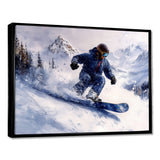 White Snowboard Big Air Mens Accented With Blue - Winter Sport Canvas Wall Art