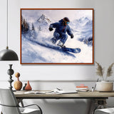 White Snowboard Big Air Mens Accented With Blue - Winter Sport Canvas Wall Art