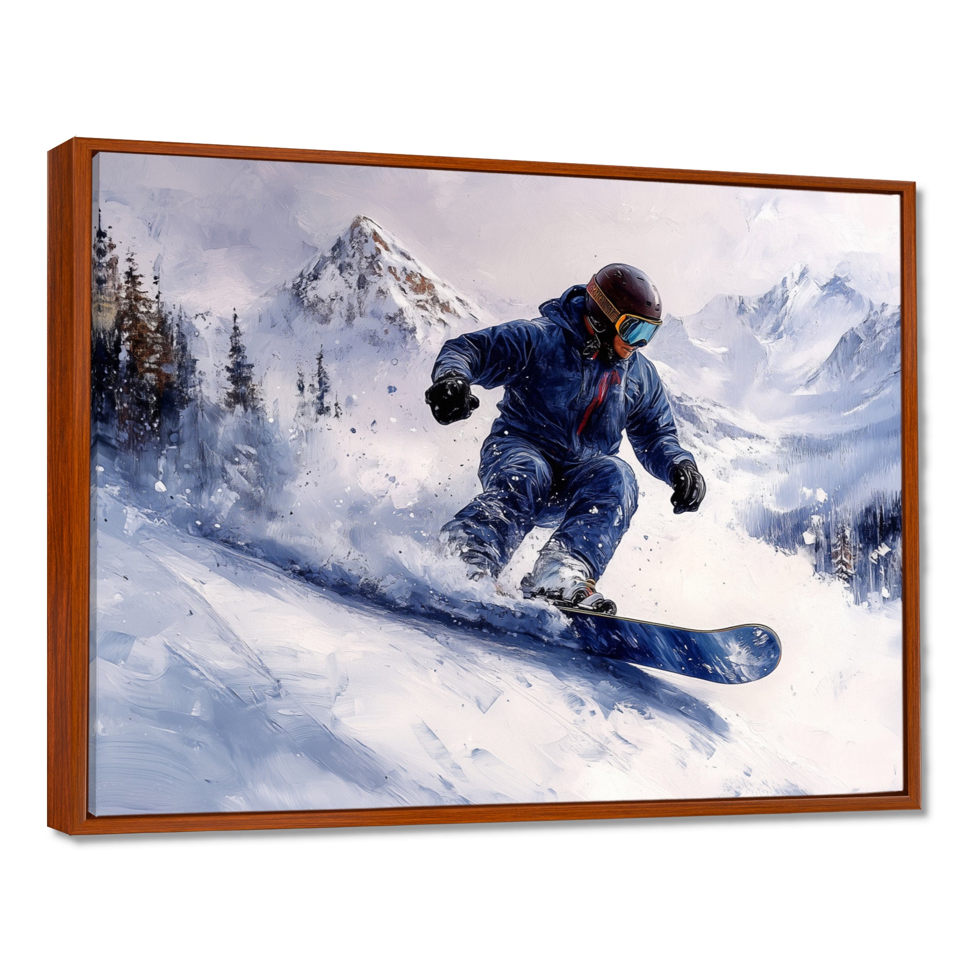 White Snowboard Big Air Mens Accented With Blue - Winter Sport Canvas Wall Art